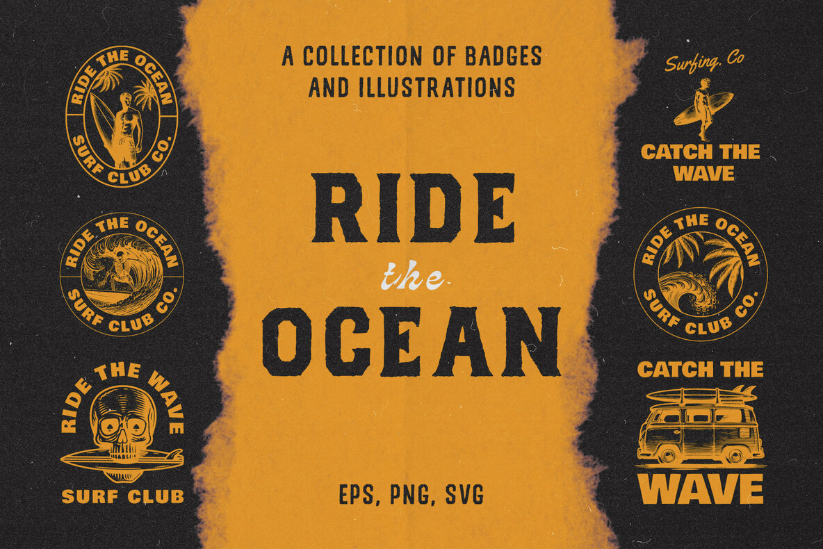 Download Vintage Surf Badge & Illustrations Graphics