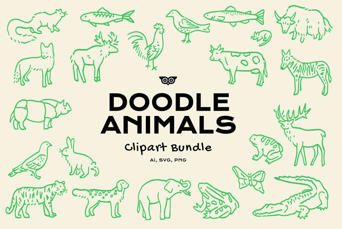 Download Doodle Animals Clipart Bundle Graphics