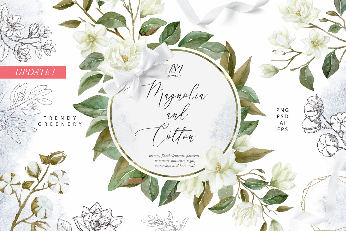 Download White Magnolia and Cotton Wedding Designs Graphics