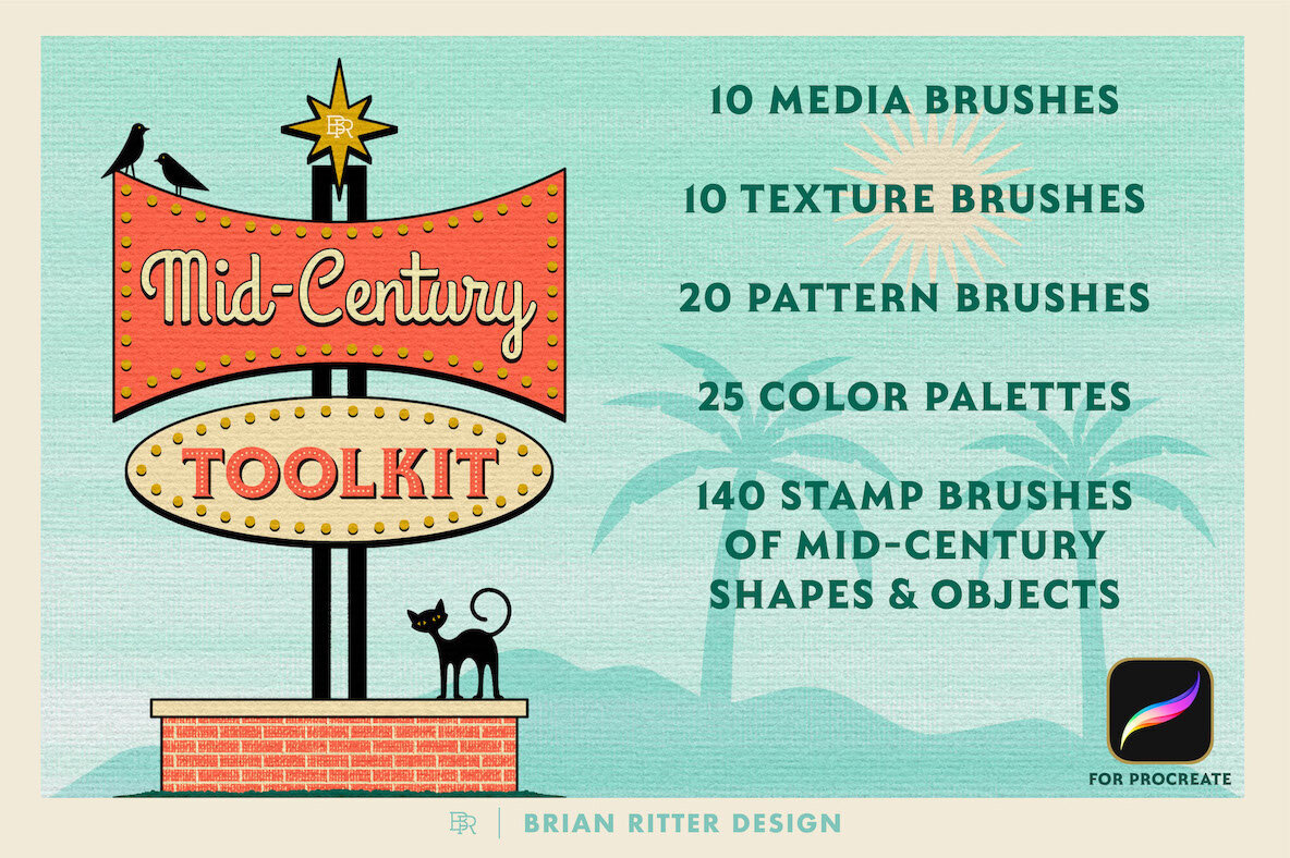 Download Mid Century Retro Toolkit for Procreate Graphics