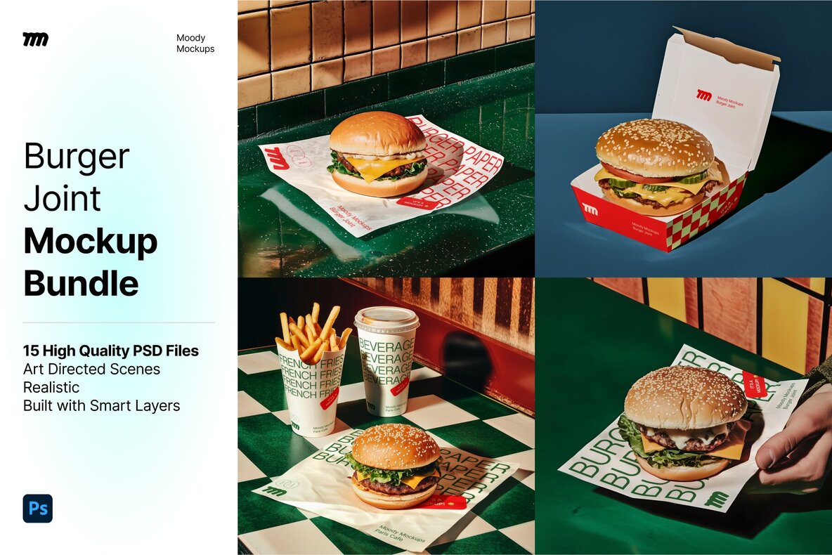 Download 15 Burger Joint Mockups Bundle Graphics